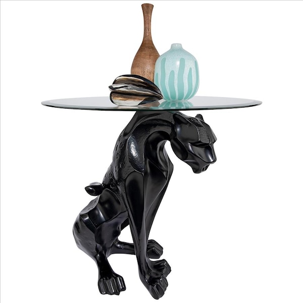 Black Jaguar Glass Top Table: Each